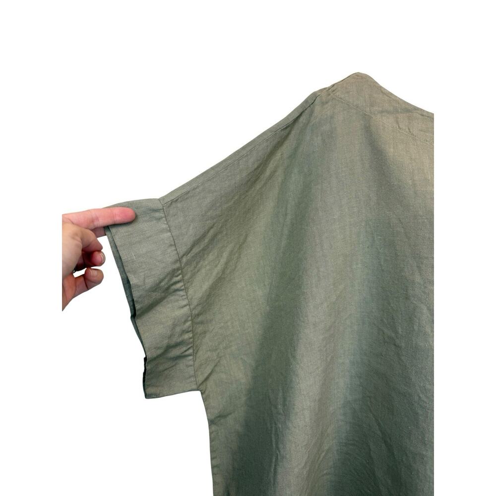 Linen Top Womens 2X Dark Olive Green Lagenlook Relaxed Oversized Made In USA - Picture 3 of 10